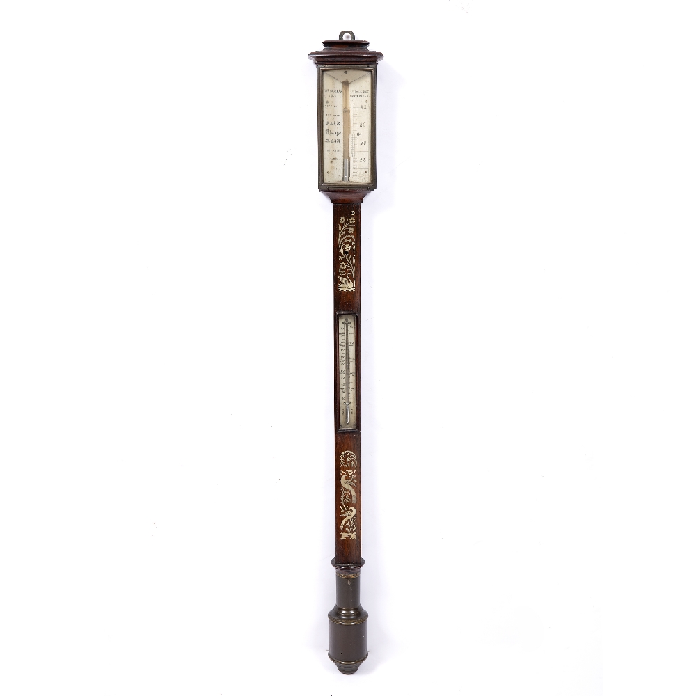 A VICTORIAN ROSEWOOD BOW FRONT STICK BAROMETER the angled ivory scale signed McLachlan & Son, 17