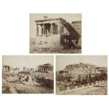 A LATE 19TH/EARLY 20TH CENTURY PHOTOGRAPH OF THE ACROPOLIS, 19 x 25.5cm; and two further similar (