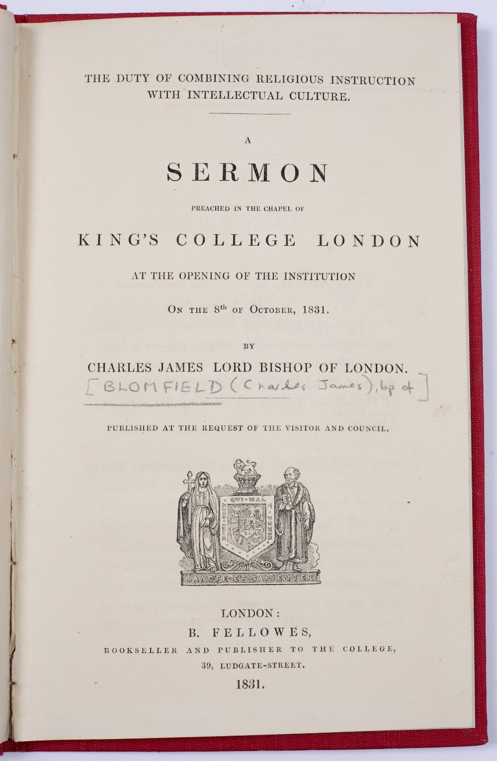 BLOOMFIELD, Charles James, Bishop of London, A Sermon preached in the Chapel of King's College - Image 4 of 4