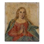 AN ICON painted with female saint with hands clasped in prayer, on wood panel, 39 x 31cm