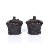 A PAIR OF ROYAL CORONET BRONZE FINIALS possibly for newel posts, late 18th Century, 10cm high