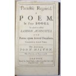 MILTON, John (1608-1674), English Poet 'Paradise Regained'. 4th Ed. Jacob Tonson, London 1705.