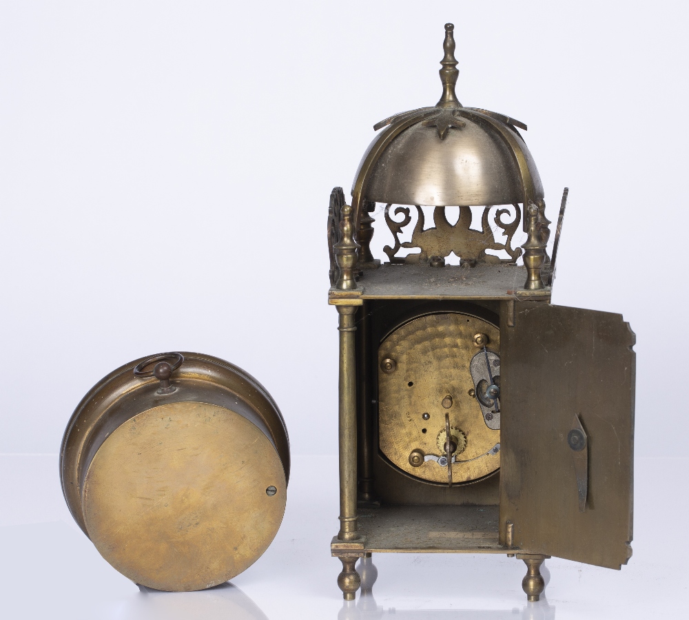 A BRASS ANEROID WALL BAROMETER the dial impressed Yeates & Son, Dublin, 12cm diameter and a brass - Image 2 of 3