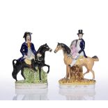 A 19TH CENTURY STAFFORDSHIRE FIGURE of Sir Robert Peel on horseback, 31.5cm high; and one