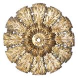 AN EARLY 19TH CENTURY CIRCULAR GILT METAL CEILING BOSS of acanthus leaf form, 43cm diameter