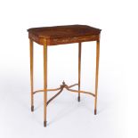 AN EDWARDIAN SATINWOOD OCCASIONAL TABLE, the rectangular top with canted corners and crossbanded