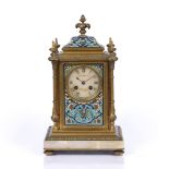 A VICTORIAN GILT BRASS AND POLYCHROME CLOISONNE ENAMEL MANTEL CLOCK the pale agate dial with gilt