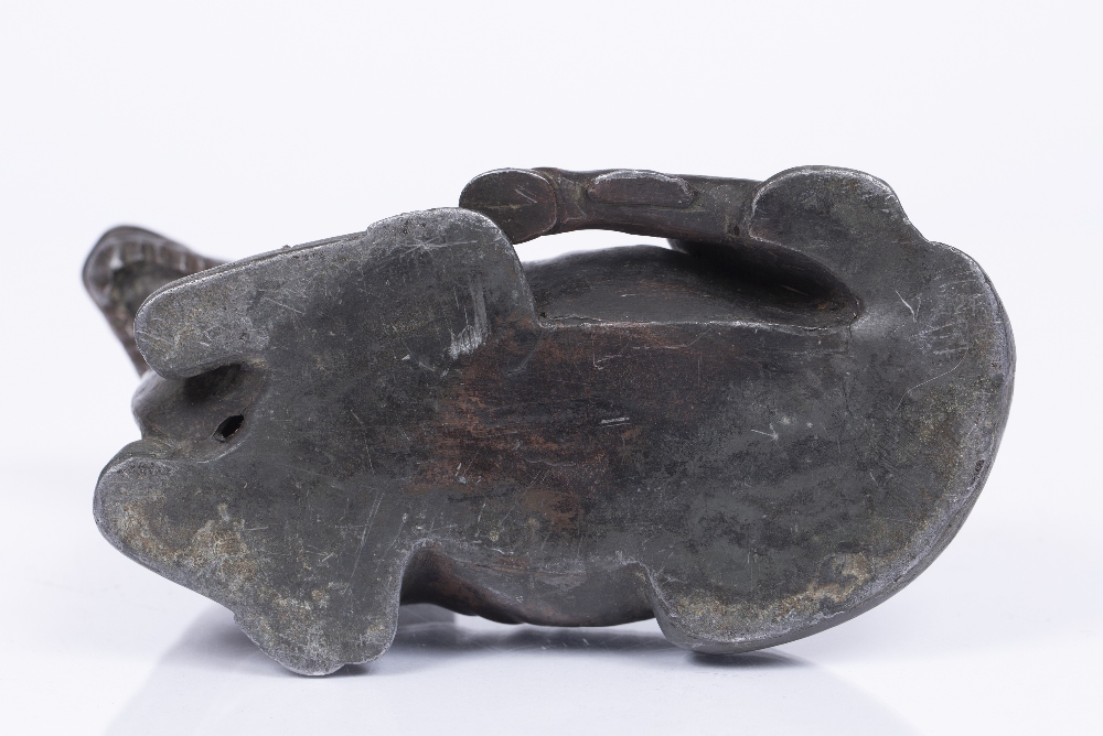 A CHINESE LEAD FIGURE of a recumbent goat, finely detailed, sheet composed with traces of brown - Image 4 of 4