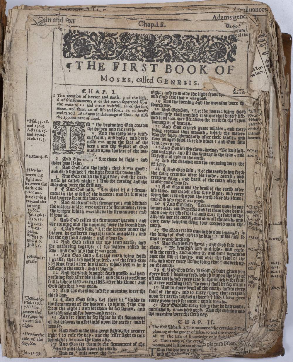 A 17TH CENTURY BIBLE printed by Robert Barker, London 1630. Disbound and for restoration. Sold as - Image 4 of 4