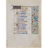 A 15TH CENTURY FRENCH BOOK OF HOURS CALENDAR LEAF for September c1470. Double sided 17 & 15 lines of