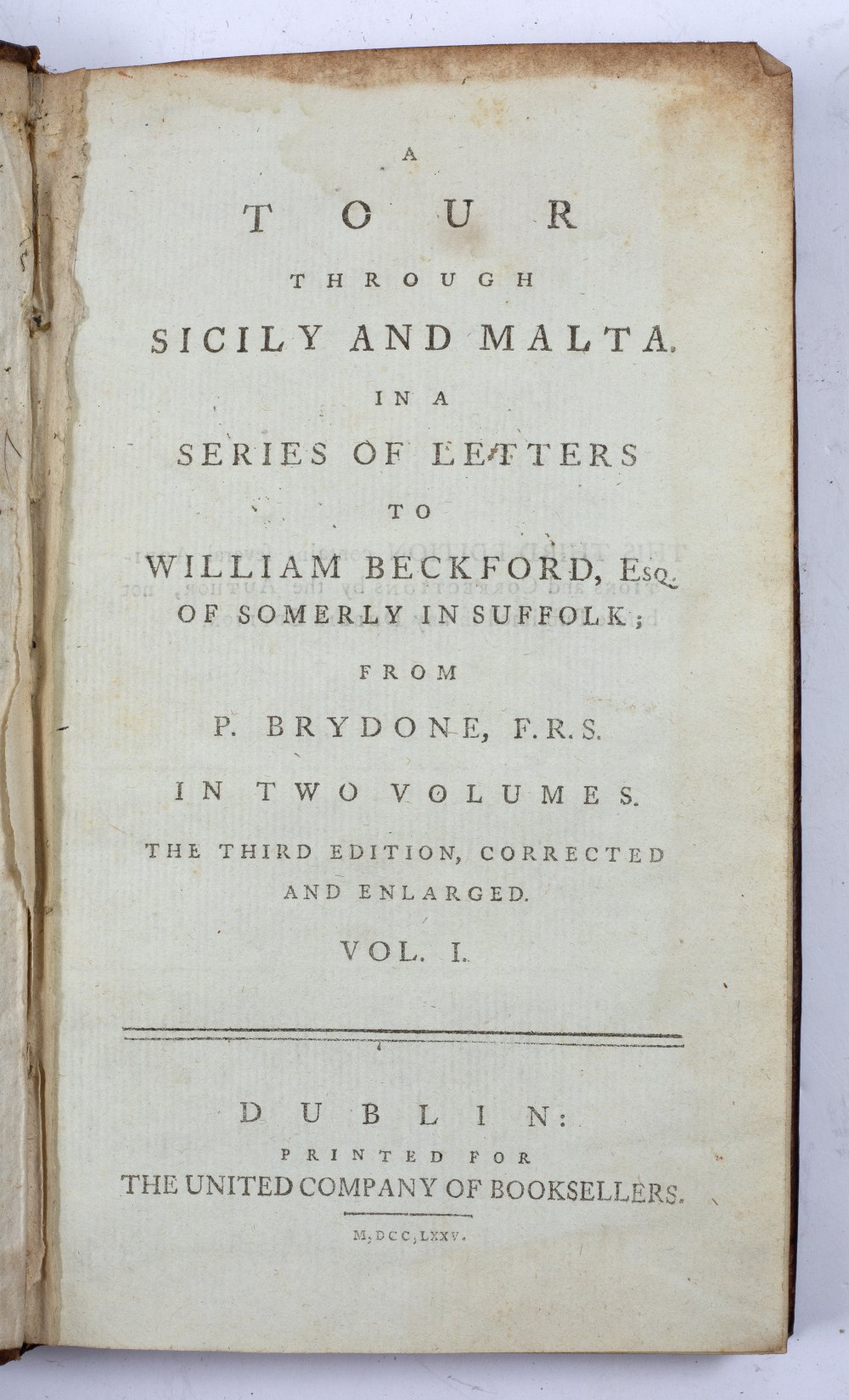 BRYDONE, Patrick (1736-1818) 'A Tour Through Sicily and Malta in a Series of Letters to William - Image 2 of 2