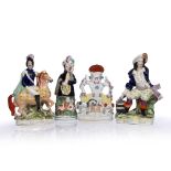 A 19TH CENTURY STAFFORDSHIRE FIGURE of Louis Napoleon on horseback, 33cm high; and three further