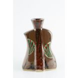 Tomoo Hamada (b.1967) Violin vase Mashiko style stoneware, iron glaze with two roundels with red,