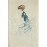 Maurice Milliere (1871-1946) Lady holding a rose, 1913 19/125, signed, dated, and numbered in pencil