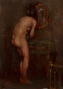 Ken Moroney (b.1949) Nude and Mirror signed (lower left) oil on board 25.5 x 18.5cm.