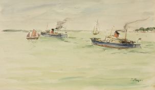 Paul Lucien Maze (1887-1979) Shipping on the Solent signed (lower right) watercolour 19.5 x 32cm.