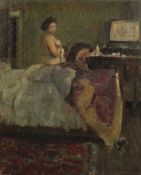 Edna Bridge (Early 20th Century Cornish School) Nude by the Bed signed (lower right) oil on canvas
