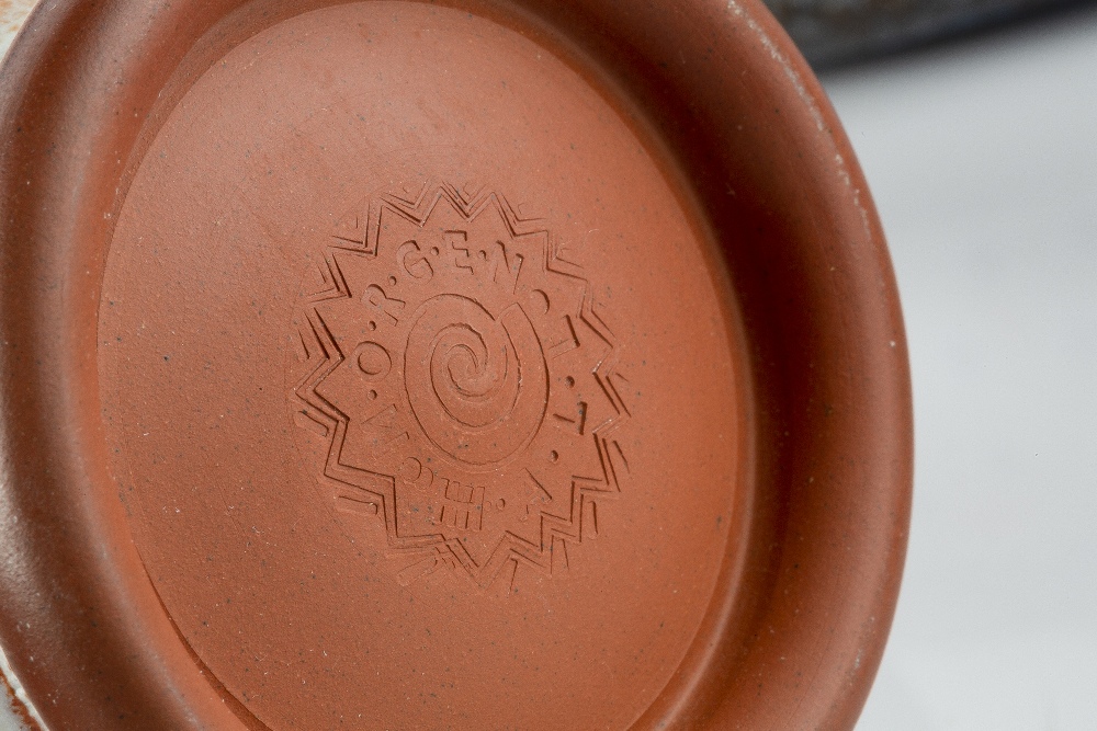 Morgen Hall (1960-2016) Tea and Coffee Set decorated in blue and rust coloured glaze with Islamic - Image 2 of 2