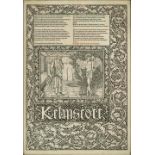 Kelmscott Press The Works of Geoffrey Chaucer single sheet printed in red and black 41.5 x 28.5cm.