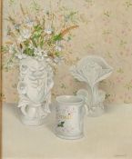 Audrey Johnson (1919-2005) White Porcelain and Flowers, 1977 signed and dated (lower right) oil on