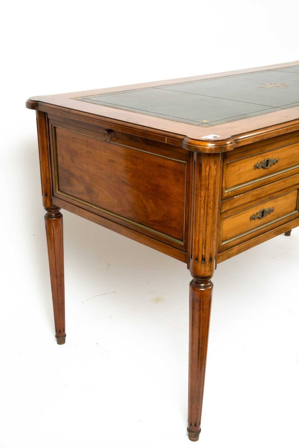 A continental hardwood desk with a green leather inset top, five drawers and turned and fluted legs, - Image 4 of 6