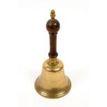 A late 19th century school bell with a turned wooden handle, 13.5cm diameter x 31cm highCondition