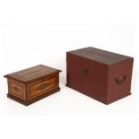 A Continental inlaid hardwood box with velvet lined interior and mirrored lid, 35cm wide together