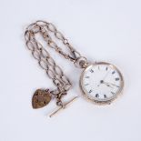 A 9ct Gold pocket watch, together with a gold watch chain and prize fob, the watch with central