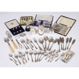 A cased set of silver coffee spoons, two napkin rings, a silver small fork and spoon and a