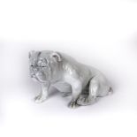 An antique continental porcelain bulldog, 20cm longCondition report: Good condition