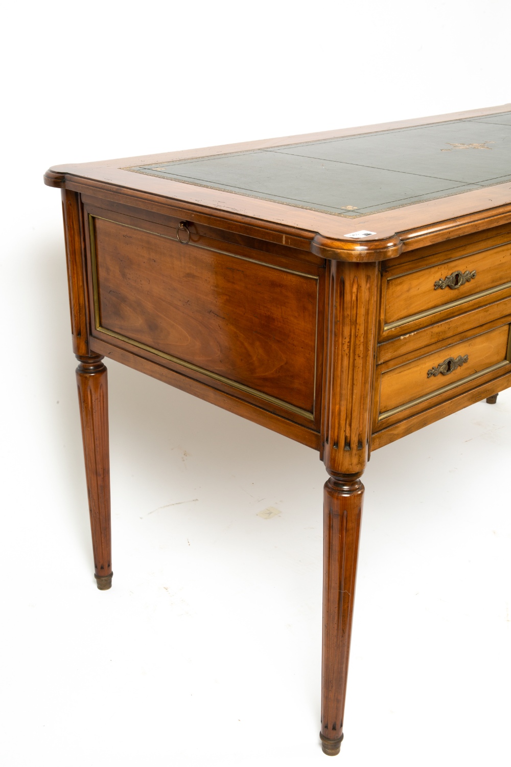 A continental hardwood desk with a green leather inset top, five drawers and turned and fluted legs, - Image 6 of 6
