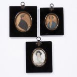 Three 19th Century portrait miniatures, Thomas Henry Hancock, Watercolour, Mary Hancock, oil on