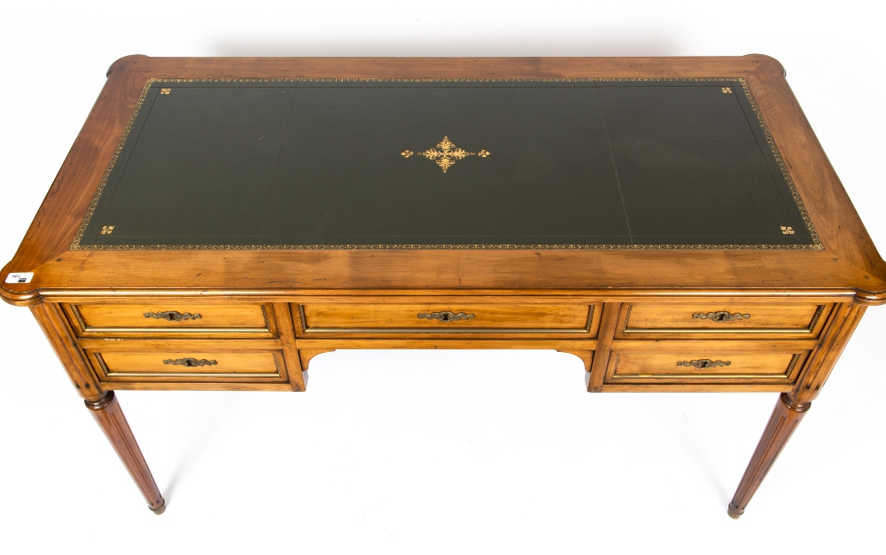 A continental hardwood desk with a green leather inset top, five drawers and turned and fluted legs, - Image 5 of 6