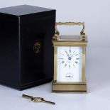 A mid to late 20th century French L'Epee brass timepiece, the enamelled dial with roman numerals,