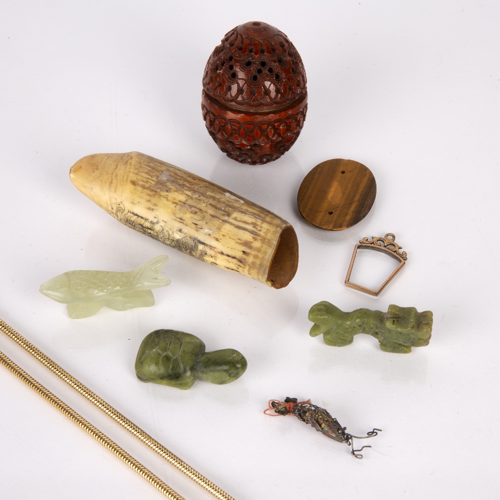 Group of carved objects to include an oval carved box, three hardstone carvings of animals, a - Image 2 of 2