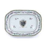 Small Armorial oval dish Chinese, 18th Century painted with central coat of arms, motto "Fidem