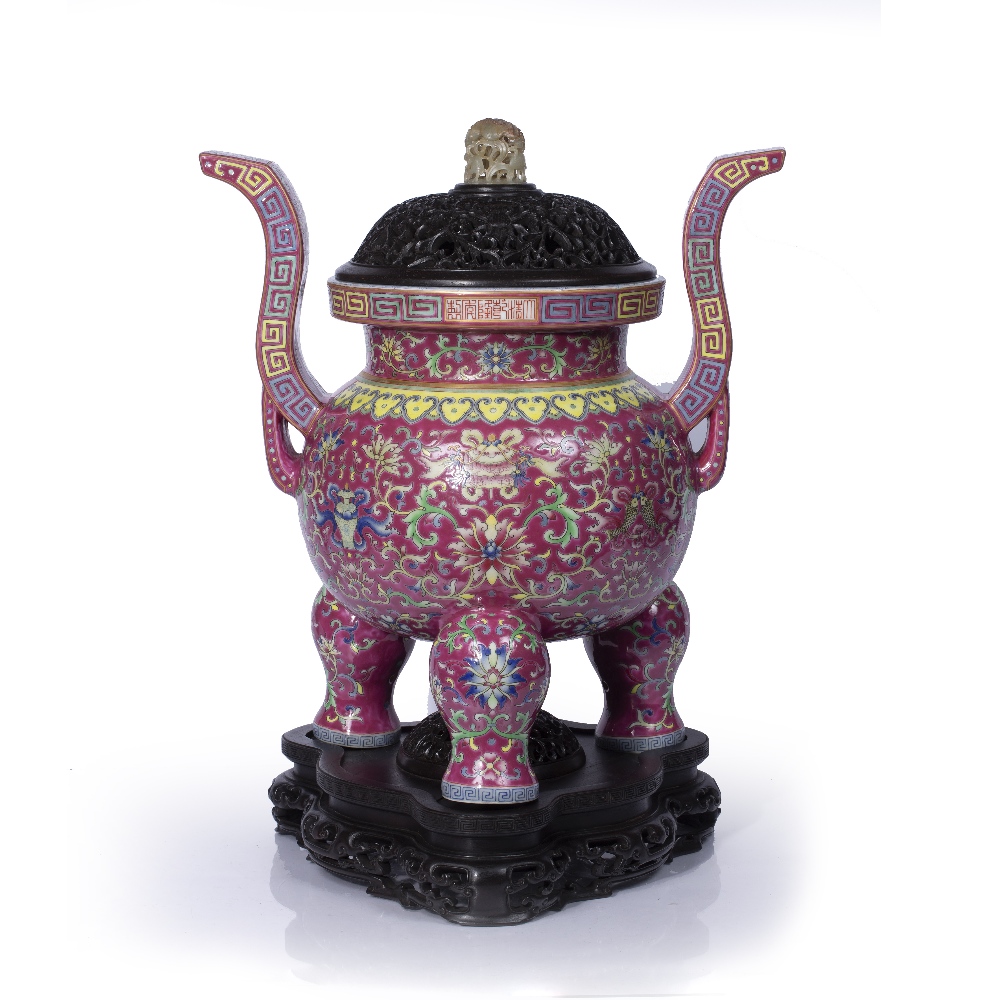 Porcelain 'Bajixiang' tripod censer Chinese, 18th/19th Century decorated with famille rose enamels