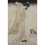 Kitagawa Utamaro II (1789-1830) 'Mother and child' Japanese woodblock, 37cm x 24cm Condition: foxing