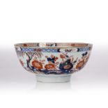 Export Imari porcelain bowl Chinese, Qianlong period painted in in iron red and blue with peonies,