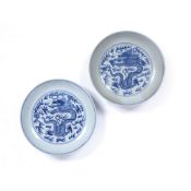 Pair of blue and white 'Dragon' dishes Chinese, Daoguang mark and period (1821-1850) each dish