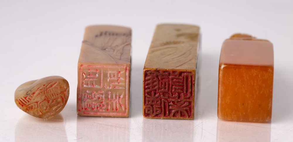 Four soapstone seals Chinese, 19th Century the largest signed down one side, the smallest seal - Image 3 of 3