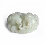 Jade water buffalo group Chinese, 19th Century carved as two recumbent water buffalo, the top of the