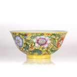 Famille rose yellow ground 'Floral' bowl Chinese, Qianlong mark and period (1736-1795) decorated