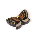 Wood hako style netsuke Japanese, late Meiji formed as a butterfly with the wings decorated in