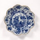 Blue and white lotus shaped dish Chinese, Kangxi (1662-1722) painted with flowers and insects within