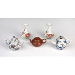 Group of ceramics Chinese to include a pair of vases depicting a bird amongst flowers 9cm high, a