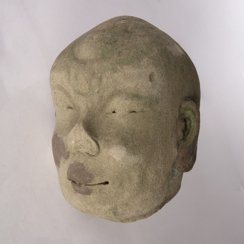 Stone Buddha's head Chinese, probably Yuan Dynasty the head being a fragment from a larger statue, - Image 2 of 2