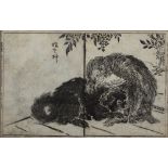 Japanese woodblock 'Macaque scene' signed to the margin, 20.5cm x 32cm Condition: Some creasing