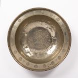 Large Paktong circular bowl Chinese, 19th Century having a central building and landscape, and