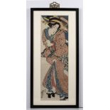 Keisai Eisen (1790-1848) 'Beauty with umbrella' Japanese woodblock, 66cm x 21cm Condition: some